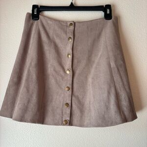 Altr’d State Suede Skirt Small Beige Tan Mini Flare Buttons Fall Winter Staple